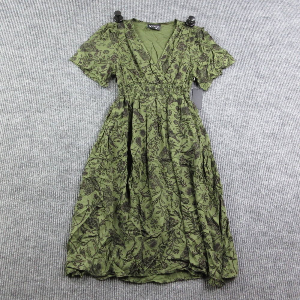 Midnight Hour Dress Womens L Green Fit & Flare Midi V-Neck Flutter NWT